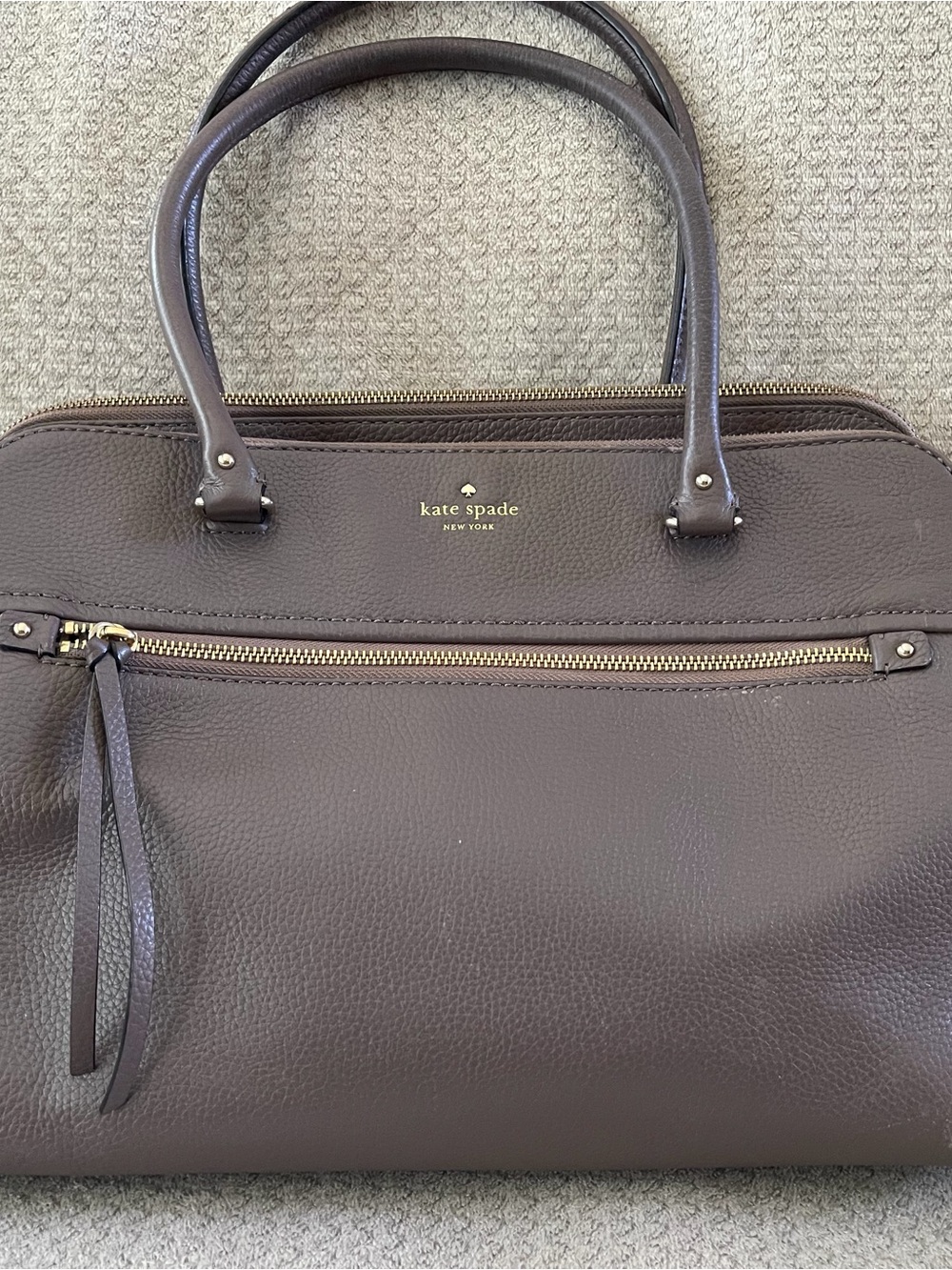 Large Kate Spade Taupe Pebbled Leather Satchel with Gold Hardware
